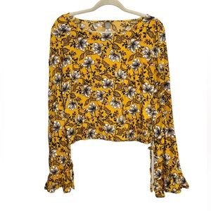 Charlotte Russe Gold Yellow Floral Top Long Sleeve Women’s Large Shirt!!